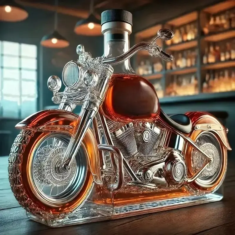 Motorcycle Shaped Whiskey Bottle, Clear, 3D Carved Vintage Classic Design, Chrome Plated Cap, Realistic Motorcycle Replica, Fashion Home Bar Decor, Decorative, Unique Men's Gift, Home Bar Accessories, Detail