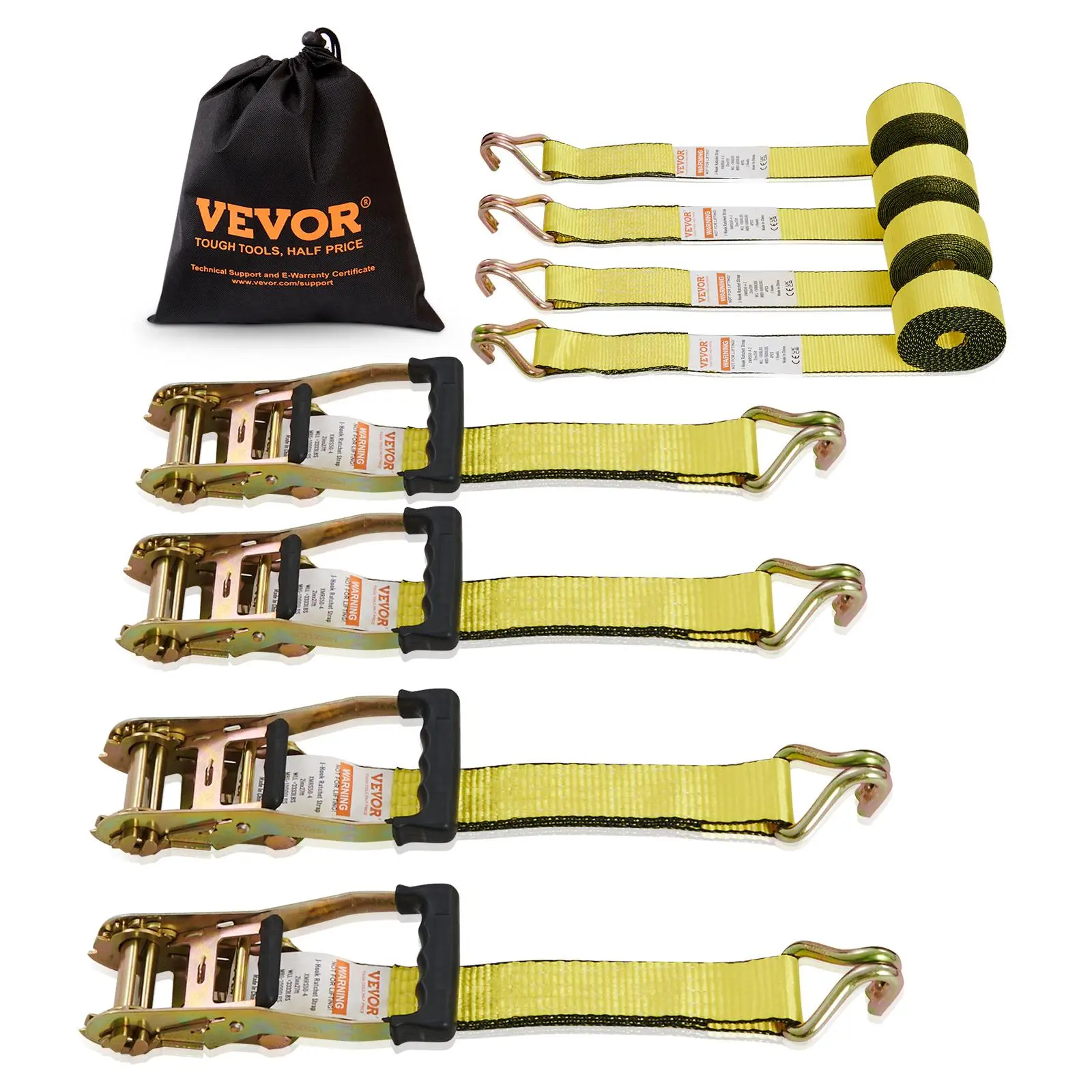 【Summerfinds】VEVOR Heavy Duty Protective Ratchet System Luggage Straps (4PK), 5000 lb Break Strength, 2"x15' Double J Hook Straps with Padded Handles, for Moving Cargo, Trailers, Storage Bags, Lawn Equipment, Roof Racks, Heavy Duty Protective Luggage Stra