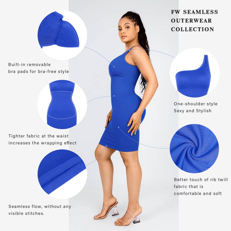 FeelinGirl Eco-friendly High Elastic Bodycon Dress One Shoulder Body Shaping Skirt Sexy Basic Womenswear SpringStatements