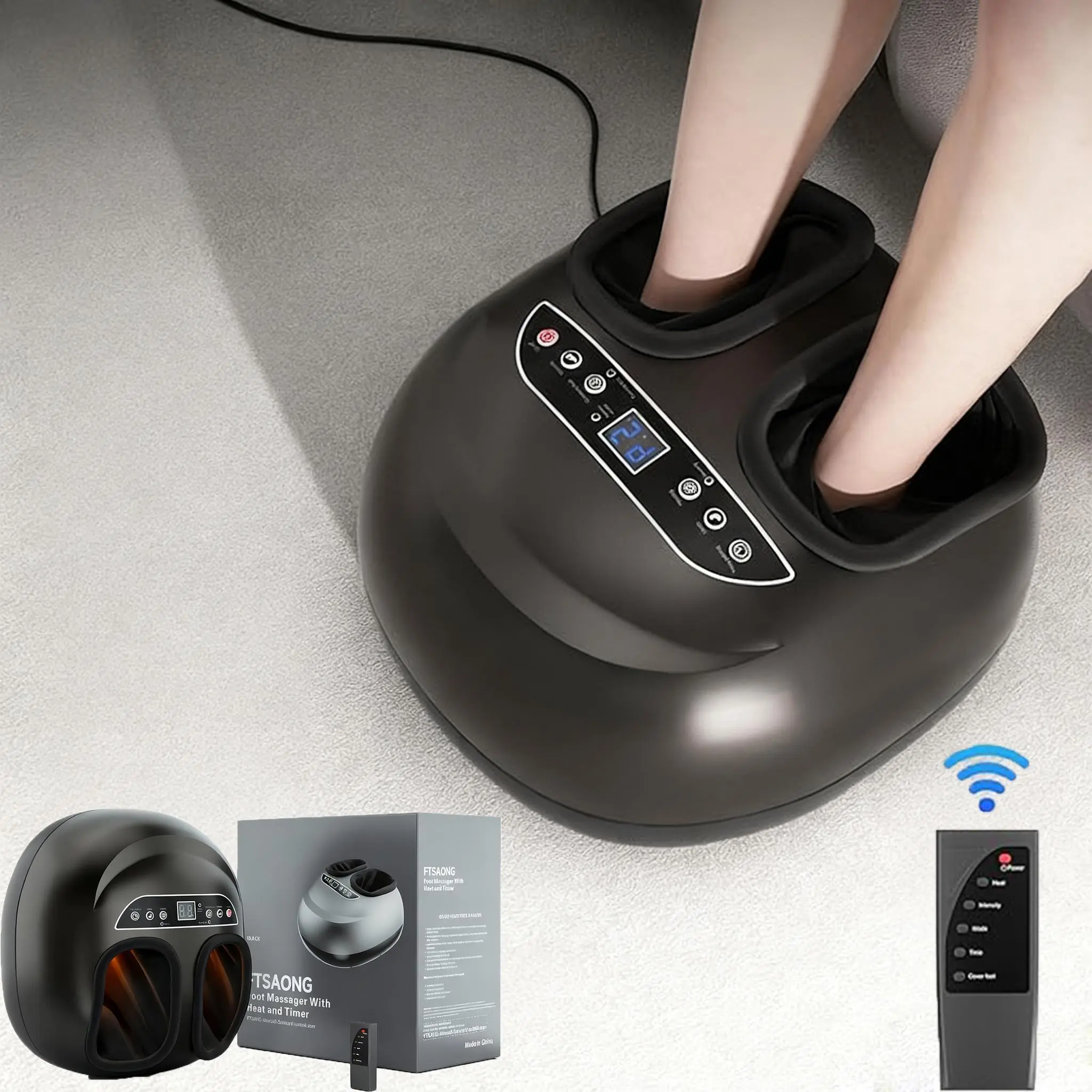 Foot Massager with Heat, Kneading, Compression, Vibration, Feet Massage Machine for Plantar Fasciitis, Neuropathy, Foot Warmer