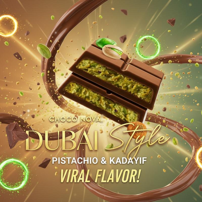 Choco Nova Dubai Chocolate Bar 7.05 oz / 200g – Premium Gourmet Chocolate, Handmade Luxury Treat, Premium Chocolate Filled with Knafeh