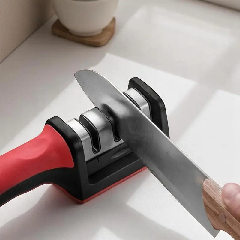 【Clearance Sale】1pc Handy 3-Stage Portable Knife Sharpener, Anti-Slip Kitchenware for Home Use, Repairs, Restores and Polishes Knives, Vegetable & Fish Blades
