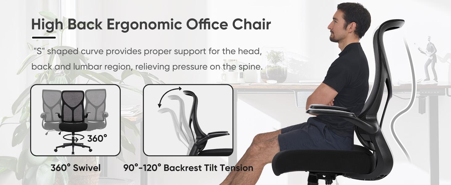 SweetFurniture Office Chair,Executive Home Office Chair with Flip-up Armrests, Lumbar Support