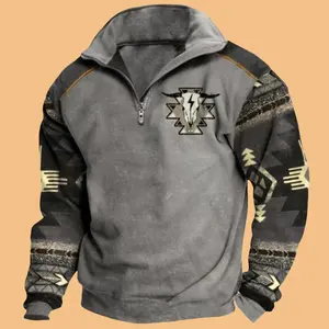 Western-style Zipper Jacket with Tribal Cuff Pattern - Unique & Distinctive Menswear Sweatshirt for Spring & Autumn