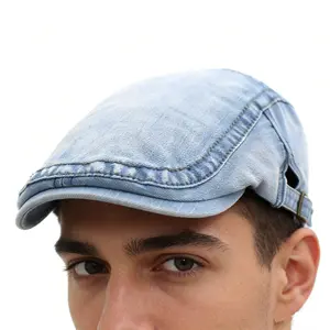 Spring plain washed denim hat for men, retro versatile forward cap for women, sun-shading casual beret, adjustable