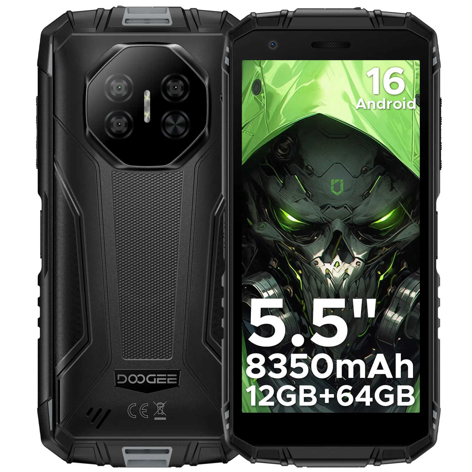 DOOGEE Fire 3 Unlocked Rugged Cellphone, Android 15, 8350mAh Battery, 12GB+64GB Expandable to 2TB, Octa Core, 5.5" IPS HD+ Screen, 13MP+8MP Camera, IP68 Waterproof, Face Unlock, NFC, T-Mobile Compatible SIM Support