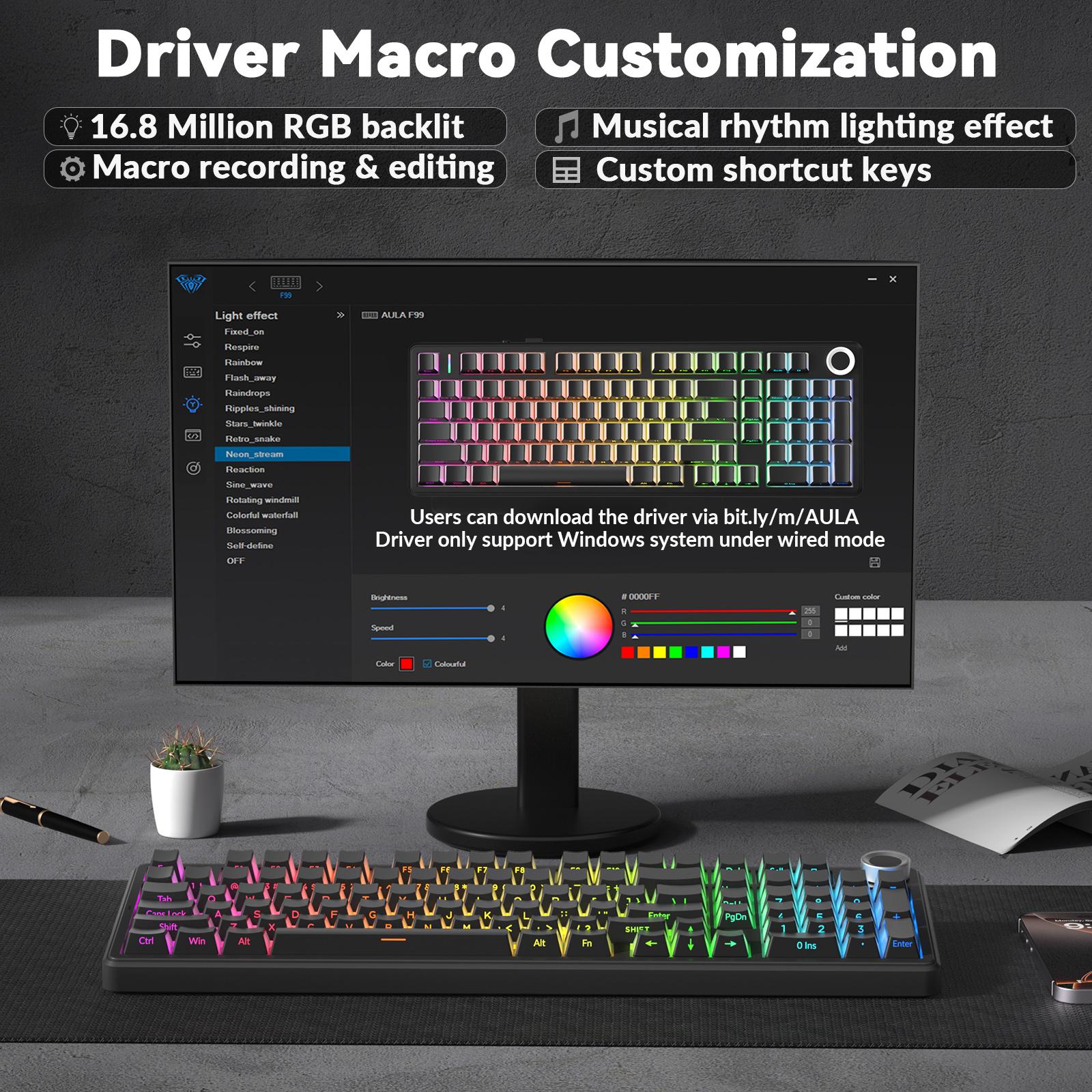 [Silent Switches]AULA F99 Pro Tri-Mode Mechanical Wireless Keyboard with Knob, BT5.0/USB-C/2.4GHz,Hot Swappable,Pre-lubed Switches,Gasket Structure,RGB Backlit Computer Gaming Keyboard (Black) Creamykeyboard Office PC Accessories TikTokShopfalldealsforyou