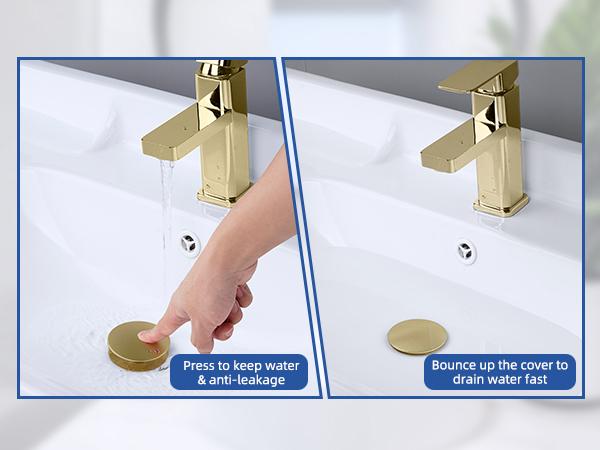 Hibbent Universal Bathroom Sink Stopper 2 in 1 Pop Up Metal Sink Drain Strainer with Hair Catcher, Fit for 1.1~2.36" Sink Basin Hole, Not for Bathtub, Big Cover Cap, Anti-clog, Brushed Gold