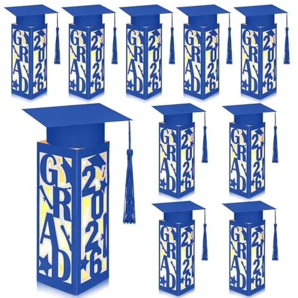 6/9 Pcs Graduation Centerpieces for Class of 2026 Grad Party Ideas Table Decorations, 7.8''Hx2.8''W, Cardboard Graduation Lantern Centerpieces with LED Light Graduation Gifts Grad Table Centerpieces for Congrats Senior High School Photo Props