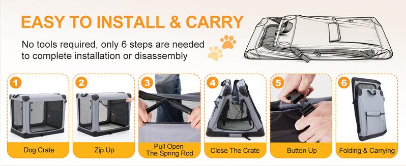 Soft-Sided Dog Crate, Portable Travel Crate With 4-Side Ventilation & No-Tools Setup,Ideal For Car, Hotel, And Vet Visits With Medium Sized Breeds