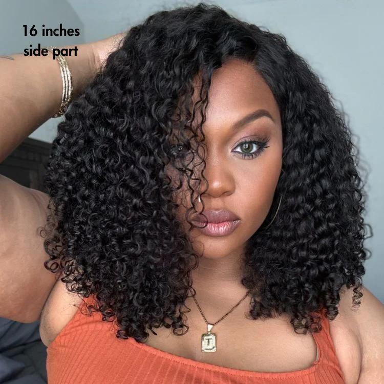 LUVME 100% Human Hair 5x5 Closure Lace Glueless Wig Put On and Go Fluffy Kinky Curl 220% Density Pre-bleached Pre-pluck Pre-cut