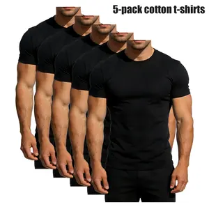 5-Pack Heavyweight Men's Short Sleeve T-Shirt heavy tees black tee Casual Cotton Crewneck Classic Top Knit Menswear Tshirt Fit Simple