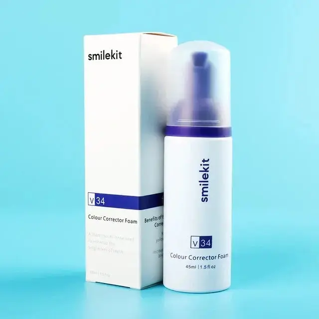 SmileKit V34 Color Corrector Apply Foam - 45ml Single Bottle, Peroxide-Free, Enamel-Safe, Violet Pigment Gentle Daily Teeth Whitening Oral Care Product for Radiant Results