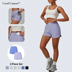 Coral Canton 2pcs High Waisted Hidden Pocket 2-in-1 Shorts