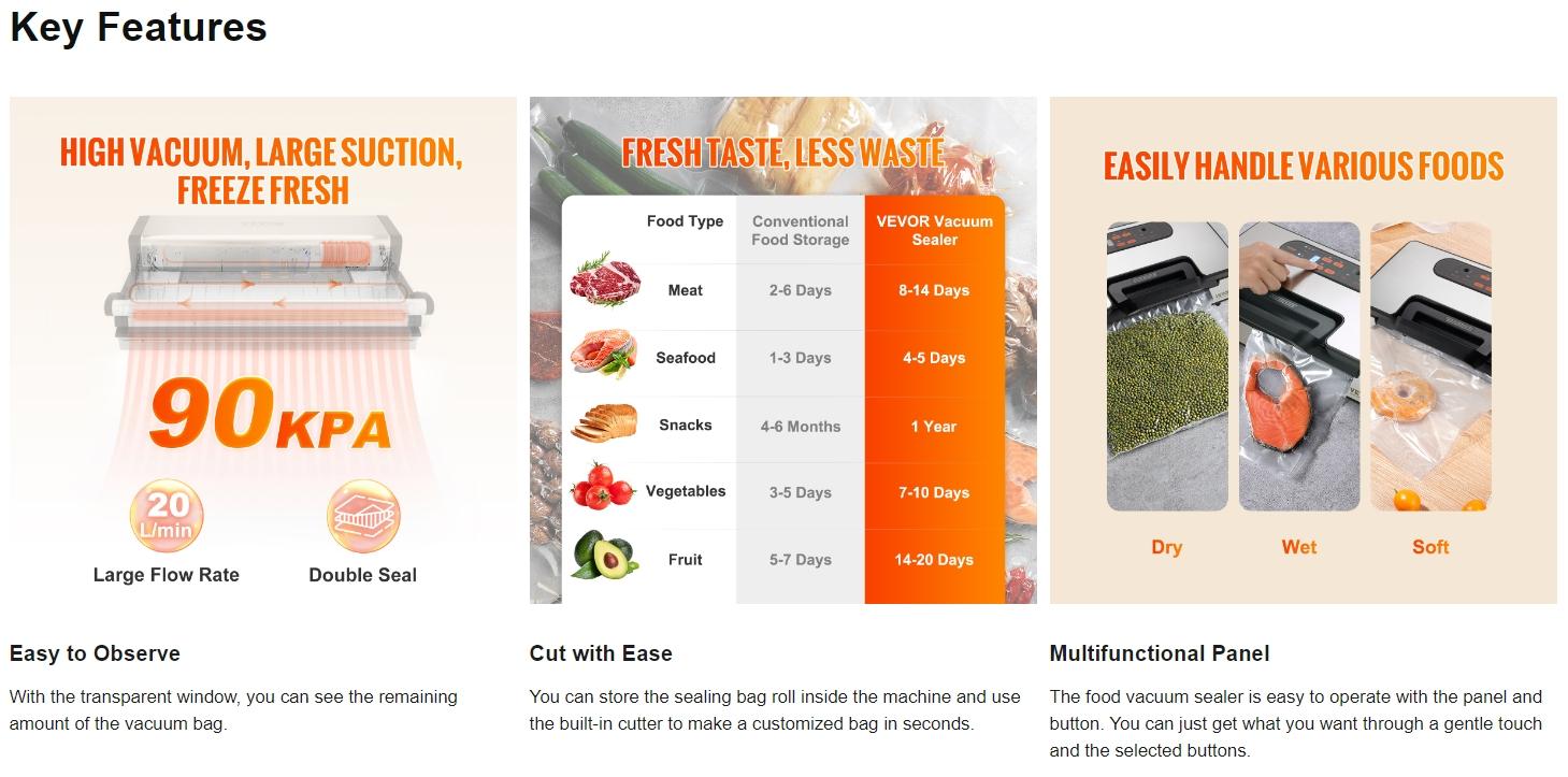 VEVOR Vacuum Sealer Machine, TikTokShopBlackFriday, 90Kpa 130W Powerful Dual Pump and Dual Sealing, Dry and Moist Food Storage, Automatic and Manual Air Sealing System with Built-in Cutter, with Seal Bag and External Hose VEVOR Vacuum Sealer Machine, TikTokShopBlackFriday, 90Kpa 130W Powerful Dual Pump and Dual Sealing, Dry and Moist Food Storage, Automatic and Manual Air Sealing System with Built-in Cutter, with Seal Bag and External Hose