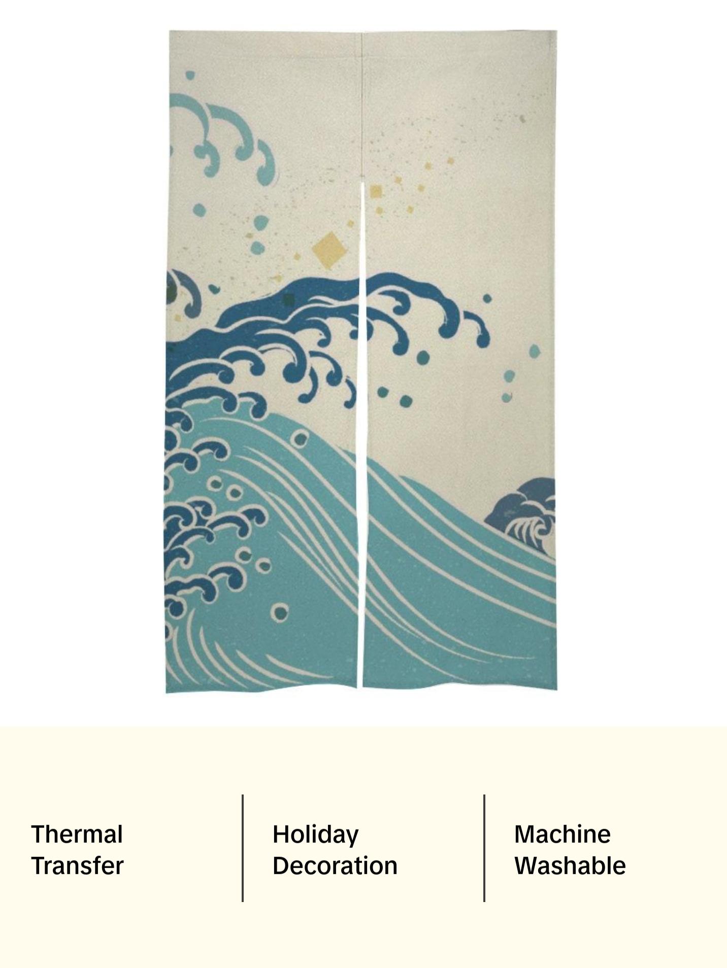 Japanese Noren, Japanese Door Curtain, Japanese Pattern Hemp Curtain, Japanese Waves curtain, Door Curtain