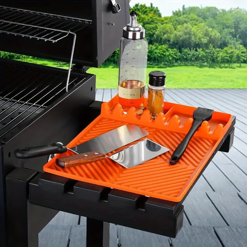 Silicone Griddle Tools Mat, 1 Count Waterproof & Oil-proof Spatula Drain Pad, Travel Accessories, Multifunctional Side Shelf Mat for Kitchen Cooking Counter