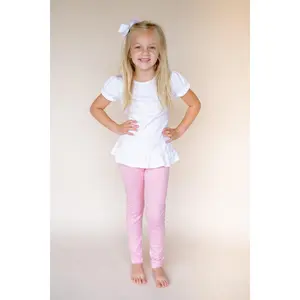 Girl's Boutique Solid Leggings -- 95% Cotton Blank for Embroidery & Boutique | 3 Colors | Sizes 12M-10