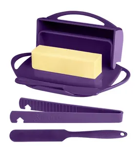 4-Piece Breakfast Set with Flip-Top Butter Dish, Spreader, Toaster Tongs, and Spatula