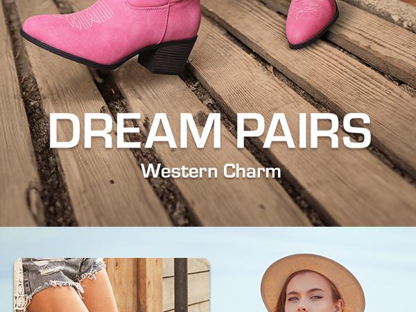 DREAM PAIRS Cowboy Boots for Women, Mid Calf Cowgirl Boots with Embroidery Round Toe Western Chunky Low Heel Shoes denim  boots