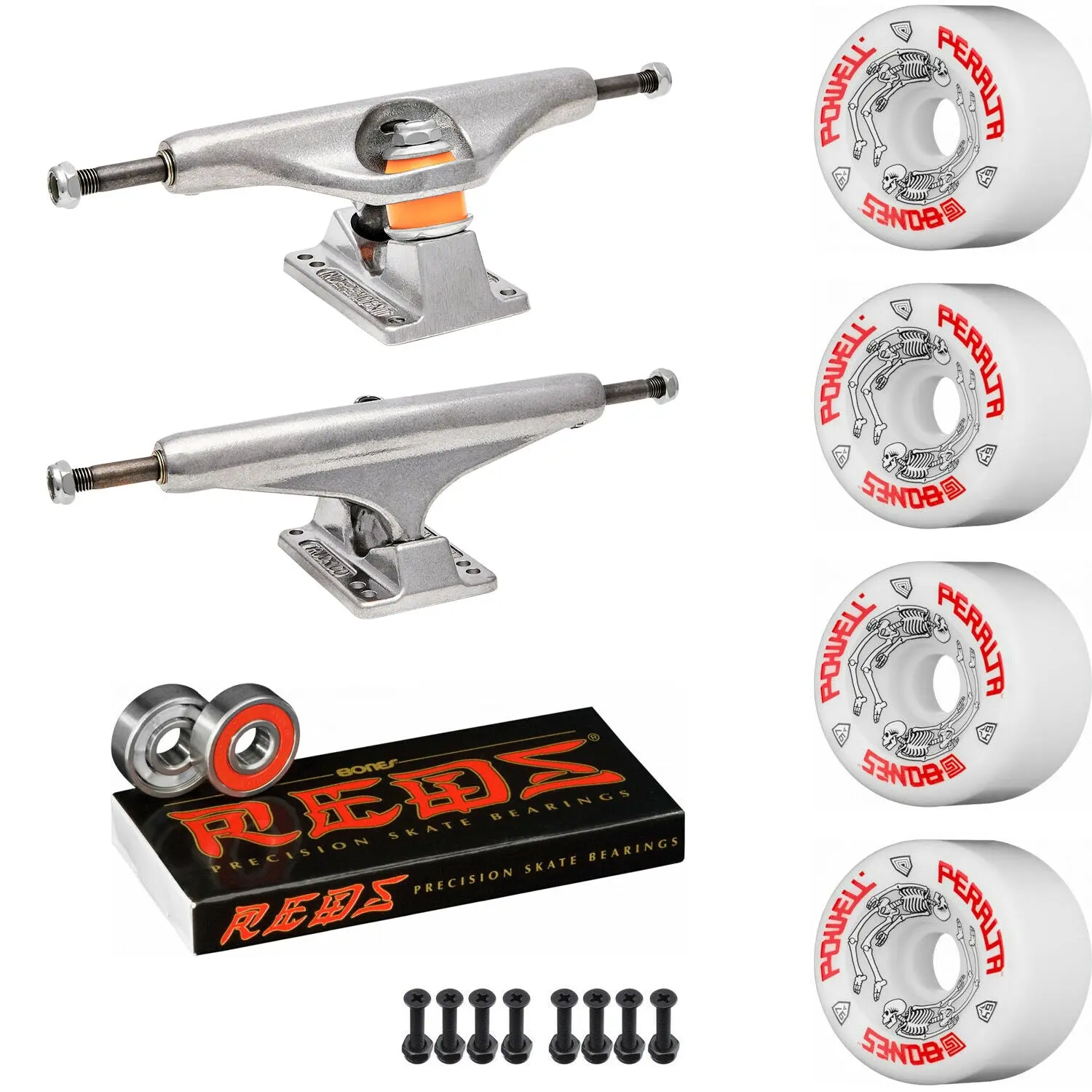 Independent Skateboard Package - 159 (8.75") Trucks, Powell Peralta G-Bones White Wheels, Bones Reds