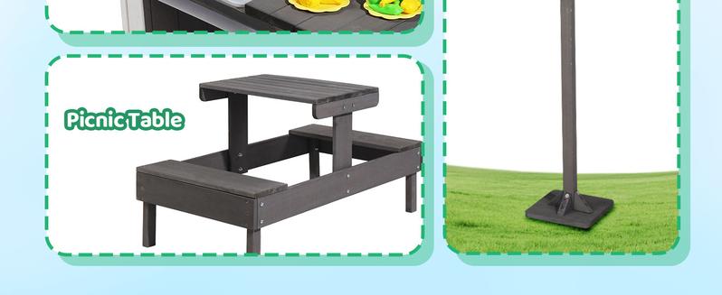 JOYMOR Kids Outdoor Playhouse - Wooden - Cottage with Sink Toys, Picnic Table Set, Mailbox, Flowerpot Holders, Kids Wooden Playground for Age 3-8 DIY Backyard