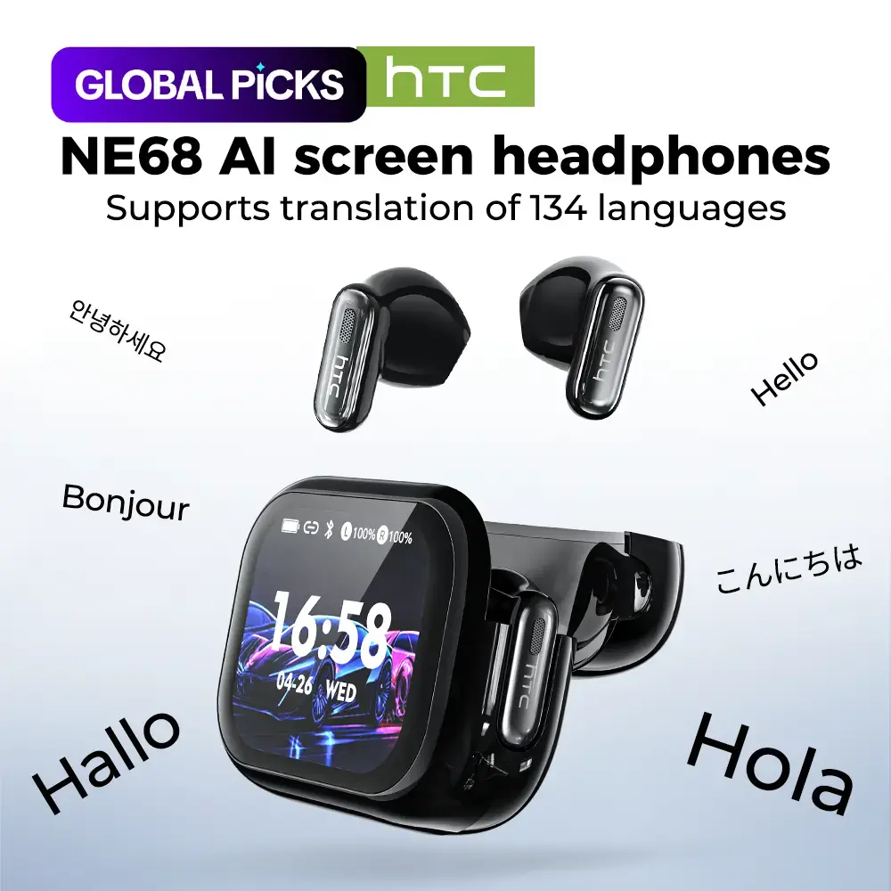 HTC NE68 Wireless Bluetooth 6.0 Earphones with Translation App, Ai Translator Earbuds and LED Touch Screen, Ideal for Learning, Work and Travel #GLOBAL PICKS