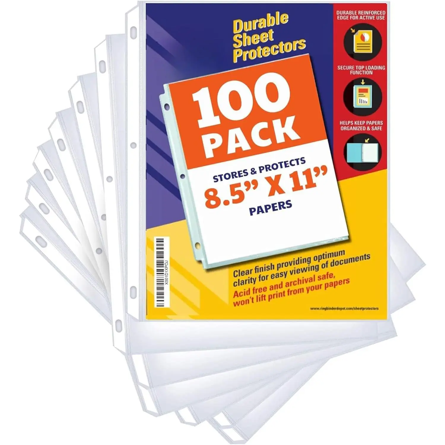 100 Polypropylene Sheet Protectors, 8.5x11 In Top-Loading Acid-Free Plastic Sleeves for 3-Ring Binders, Reinforced Holes, Durable, Easy Viewing, Archival Safe for Documents, Photos