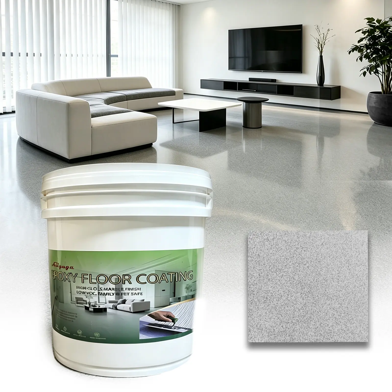 	 Epoxy Colored Sand Floor Paint, Epoxy Floor Paint For Concrete, High-Gloss Self-Leveling Epoxy Coating, Wear-Resistant & Non-Slip Marble Effect Finish, for Interior & Exterior Surfaces (Gray, 420Fl Oz (Pack of 1))
