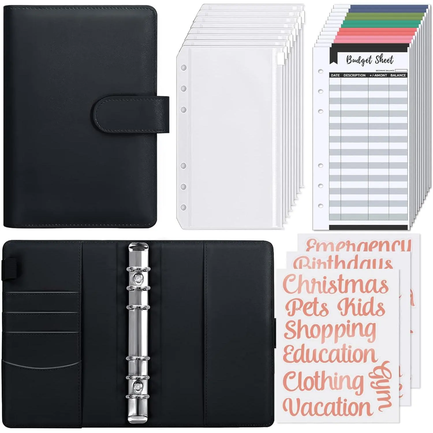 A6 Budget Binder with Zipper Envelope, 1 Set Monthly Budget Financial Planner with Cash Envelope & Accessories, Personal Organizer for Budgeting, Money Saving Binder, Budget Planners