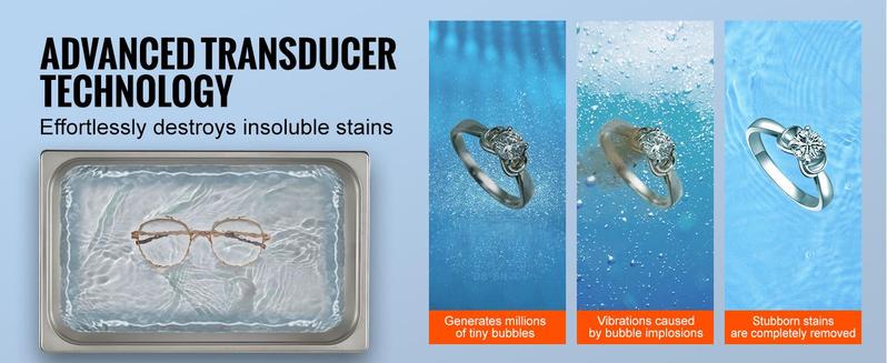 VEVOR Ultrasonic Cleaner with Digital Timer & Heater, TikTokShopBlackFriday, Professional Ultra Sonic Jewelry Cleaner, Stainless Steel Heated Cleaning Machine for Glasses Watch Rings Small Parts Circuit Board (30L)