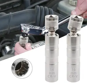 14mm&16mm(5/8") Spark Plug Socket Set,Thin Walled Magnetic Spark Plug Socket,Car Accessories Universal Joint 3/8" Drive 12 Point Swivel Socket Removal Tool,Compatible with BMW Nissan More Car