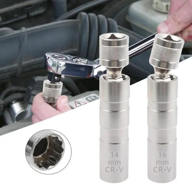 14mm&16mm(5/8") Spark Plug Socket Set,Thin Walled Magnetic Spark Plug Socket,Car Accessories Universal Joint 3/8" Drive 12 Point Swivel Socket Removal Tool,Compatible with BMW Nissan More Car
