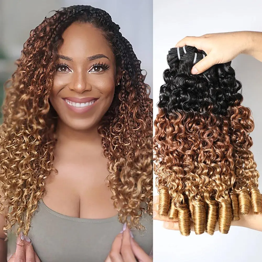 Lemoda T1B/30/27 Burmese Curly Bundles Human Hair Extenstions Ombre Brown Blonde Curly Bundles 100% Remy Human Hair Weave 15A 1/3/4 Bundles