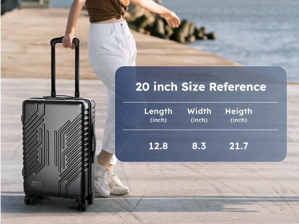 Sophia&William 20" Luggage Aluminum Frame Hard Shell Suitcase TSA Lock Suitcase USB Interface, PC+ABS Spinner