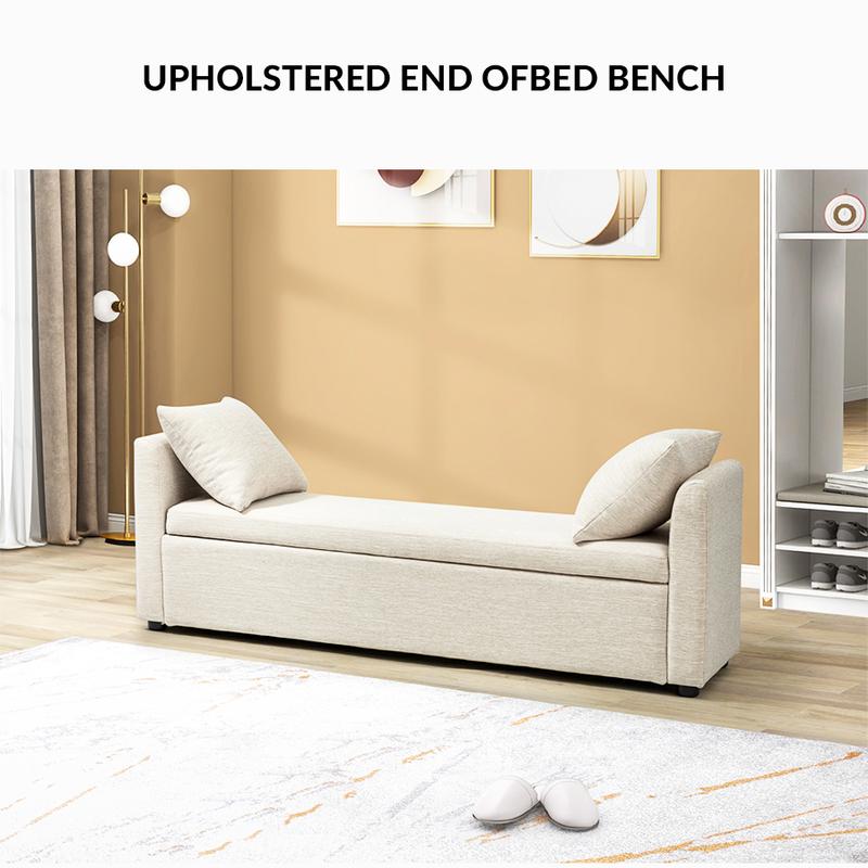 Hulala Benito 59.4" Wide End Of Bed Storage Couch Bench With Two Throw Pillows, Thick Foam Cushions, Comfort and Support, Stylish Storage Solution, Diverse Applicability, Suitable for Seniors to Sit on, Living Room Folding Storage Bench
