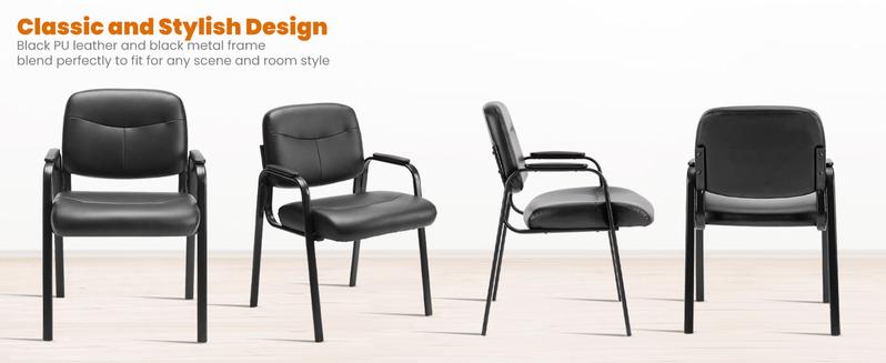 Waiting Room Chair Reception Chair Office Guest Chair, Conference Room Chair Lobby Chair with Padded Arms, Desk Chair No Wheels Leather Office Chair