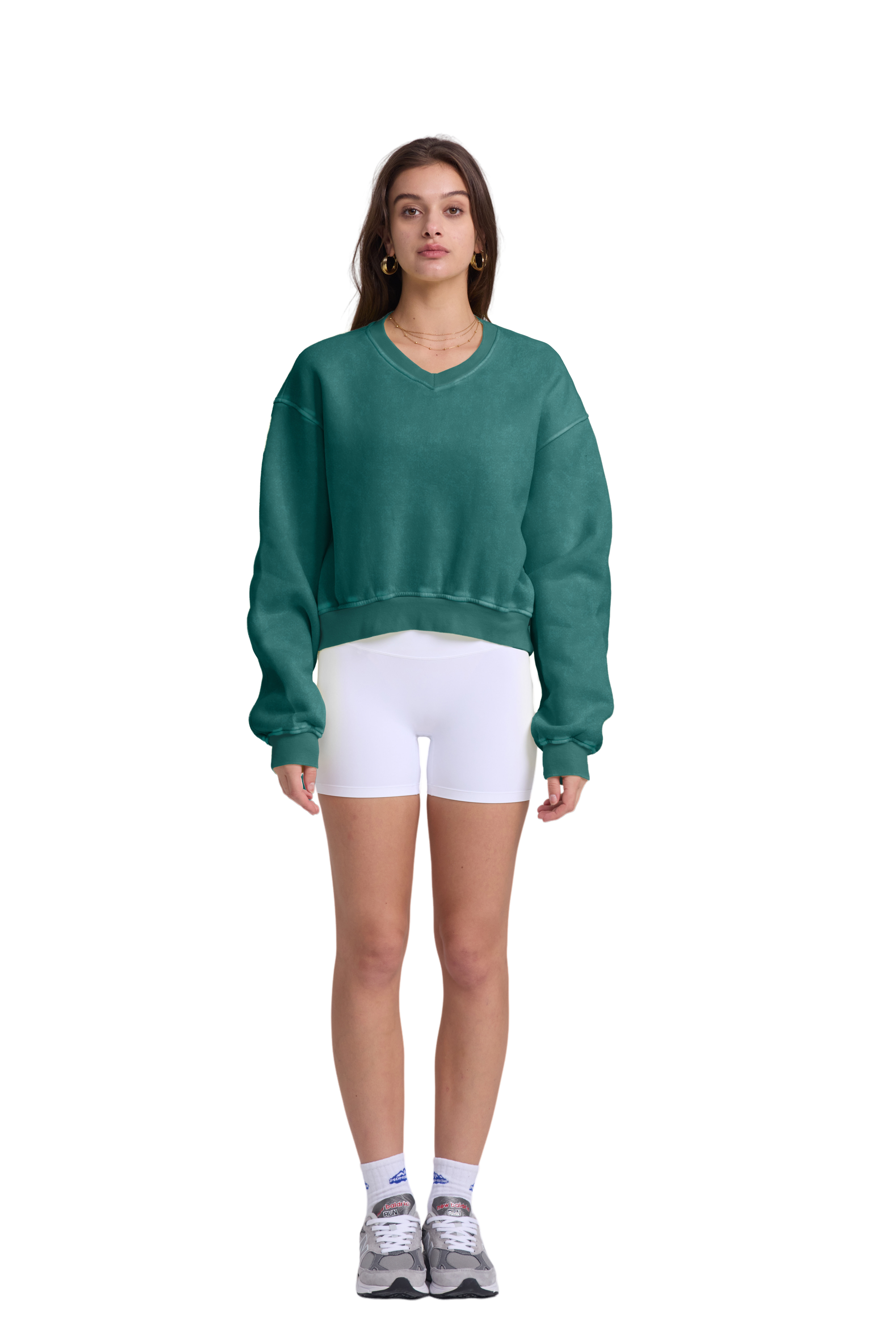 Hatant Womens Oversized V-neck Hoodie Crop Heavyweight Hoodies Vintage Acid Wash Hoodie Cotton Fleece Hoodies for Women