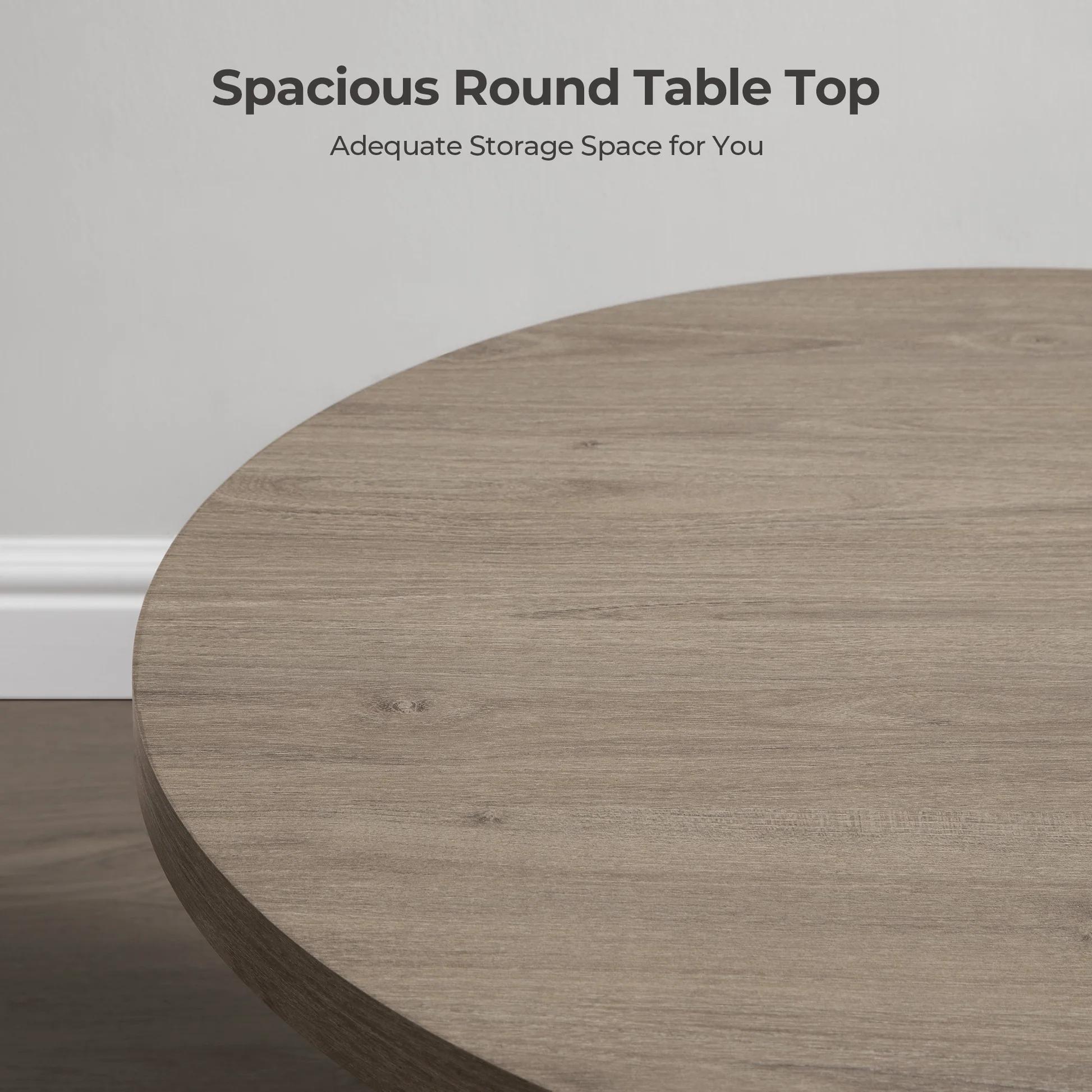 SICOTAS Round Coffee Table for Living Room, Modern Fluted Circle Center Coffee Table with Storage, 32" Accent Tea Dining Table for Apartment, Grey Alder