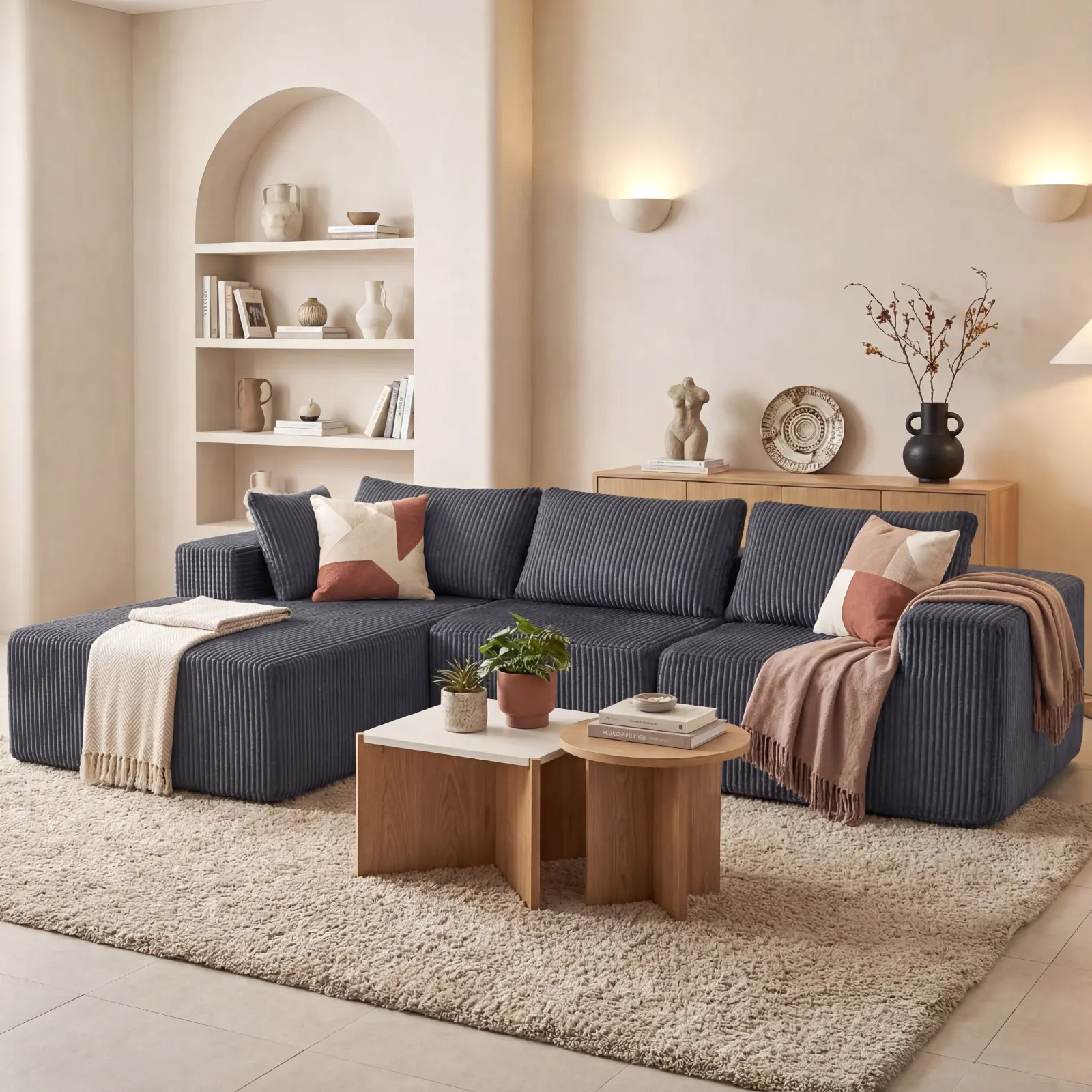 Sweetcrispy 108in Modular Sectional Sofa, Modern L-Shape Cloud Couch with Deep Seat & Chaise, Boneless Upholstered Sofa for Living Room