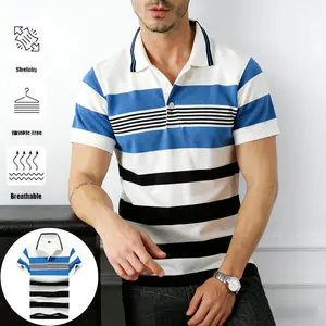 Men's Striped Polo Shirt - Contrasting Trimmed Collar with Color Block Stripes for Casual & Business Style