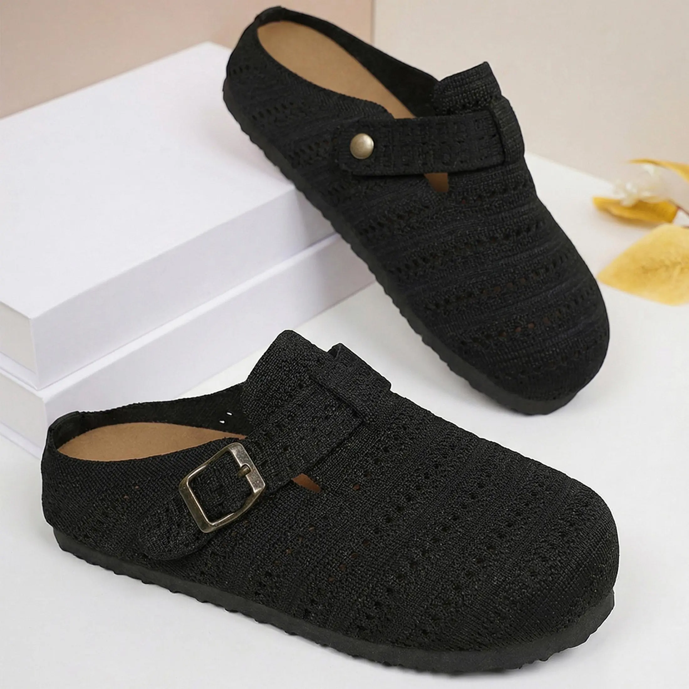 Women's Minimalist Sandals Knit Clogs Versatile Backless Mules Stylish Slip-Ons Indoor Outdoor Shoes for Work & Weekend Springfresh