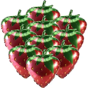 10Pcs Strawberry Balloons Sweet Strawberry Foil Balloons for Girls Strawberry Themed Birthday Party Decorations