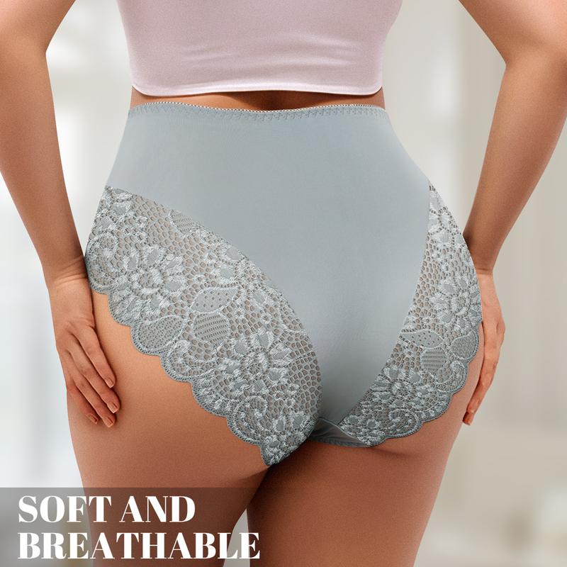 Morelect 3/6/10 Pack Women's High Waist Lace Panties,Spring Floral Panty Set,Ultra Soft & Breathable Everyday Panties,Sexy Lingerie for Date Night,Full Coverage Briefs S-5XL