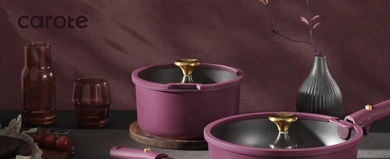 [Official] CAROTE 21pcs Nonstick Cookware Set, Pots and Pans with Removable Handle, Oven/Dishwasher/Fridge safe, Egg Pan, Purple/Burgundy/Gray