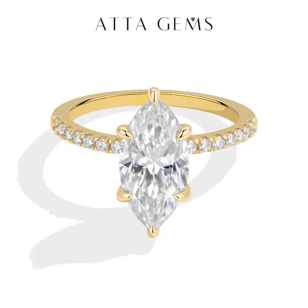 ATTAGEMS 3CT Marquise Cut VVS1 Grade Lab-Created Moissanite Elegant Engagement Ring, 925 Sterling Silver Bridal & Engagement Promise Ring, Women's Adult Daily Jewelry, Anniversary Gift R436, Bridal Ring, Female