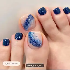 24pcs Chic Blue Ombre French Press-On Toenails Set for Women & Girls with Nail File & Jelly Adhesive - Nail Art, Nail Care Manicure Cutics Nail Polish Comfort