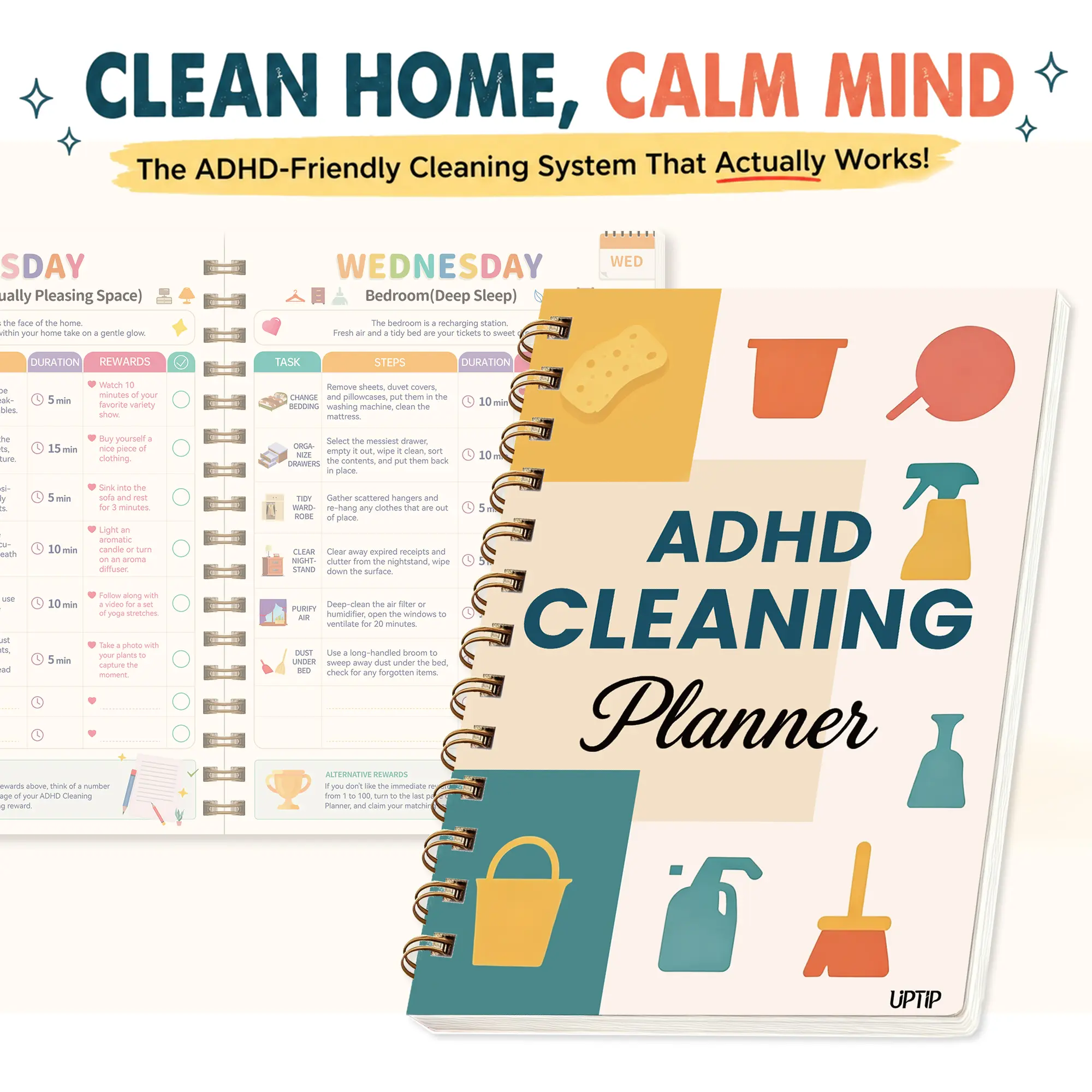ADHD-Friendly Cleaning Planner for ADHD Adults - 1 Daily, Weekly & Monthly Task Tracker, Built-in Reward System, Waterproof Cover, Motivates Organization (Office Personal Organiser for Teens)