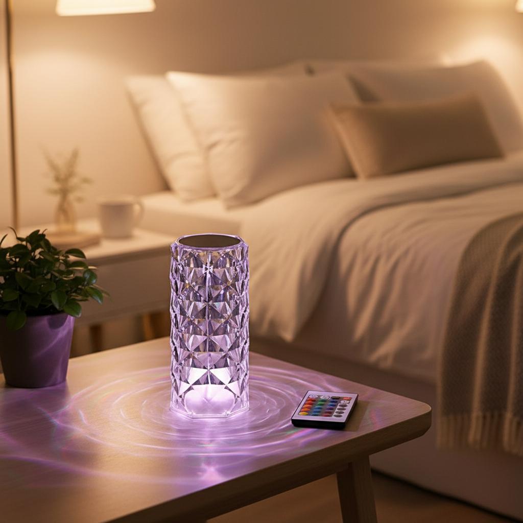 Color-Changing Lamp with Touch Sensor & Remote Control 16 RGB Colors Crystal Design for Modern Ambiance Lighting Decor