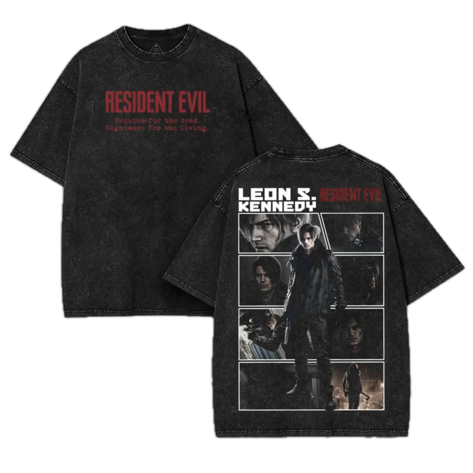 Resident Evil Requiem - Leon S Kennedy RE9 horror Game Washed Tshirt 2 ...